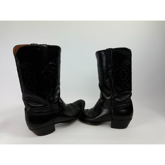 Vintage Cowboy Boots Lucchese L6809.24 Black Leather Roper Mens Size 9 EE - Picture 1 of 12
